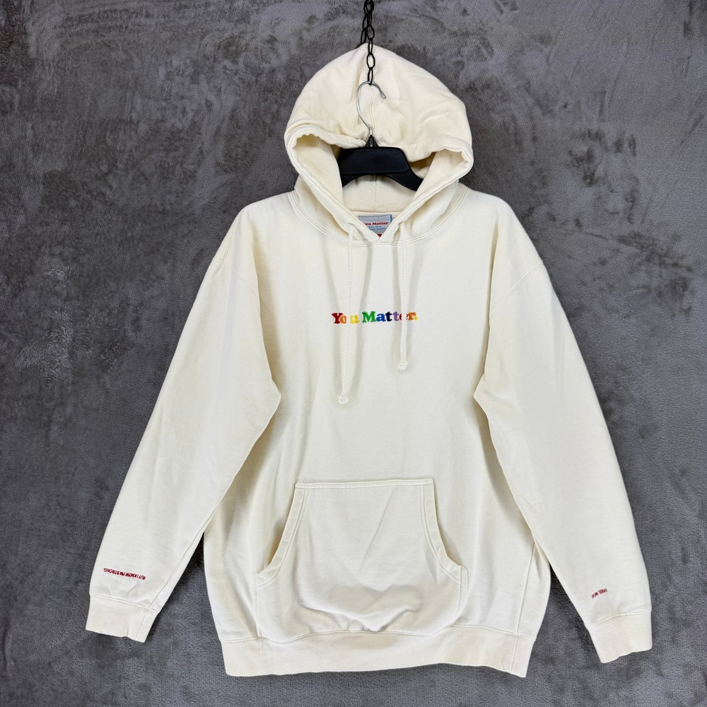 Demetrius Harmon You Matter Hoodie Cream Rainbow Embroidered Mens Large CA58030